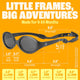 Black Flexible Polarized Baby Sunglasses With Strap 0-24 Months - Oval dimensions including lens and strap sizes.