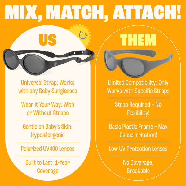 Black Flexible Polarized Baby Sunglasses With Strap 0-24 Months - Oval comparison with features and benefits