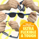 Black Flexible Polarized Baby Sunglasses With Strap 0-24 Months - Oval being stretched and flexed by hands.