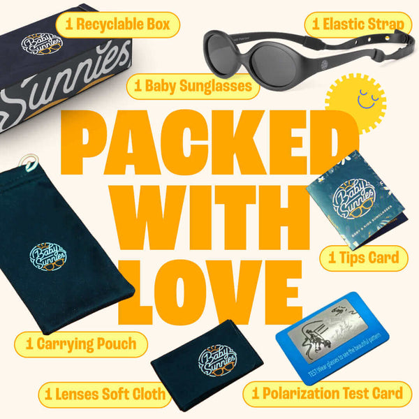 Black Flexible Polarized Baby Sunglasses With Strap 0-24 Months - Oval packed with love and includes essential accessories