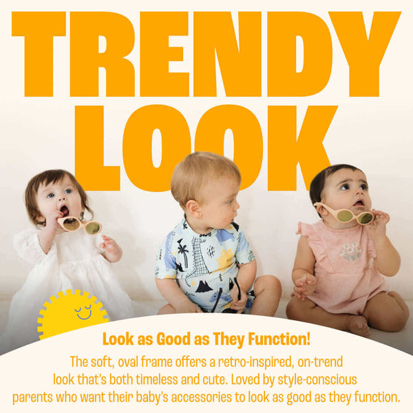 Black Flexible Polarized Baby Sunglasses With Strap 0-24 Months - Oval worn by trendy babies.