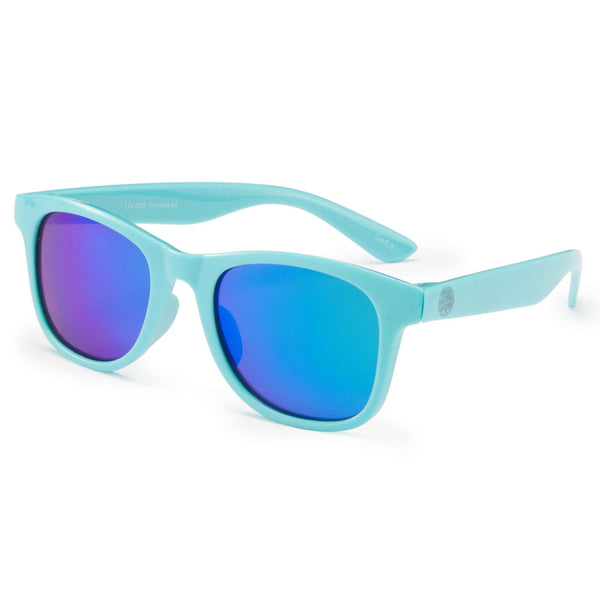 Sky blue flexible polarized kids sunglasses with UV400 protection for ages 3-8.