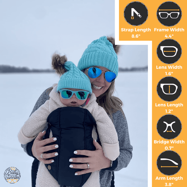 Sky blue flexible polarized baby sunglasses with strap for 0-24 months.