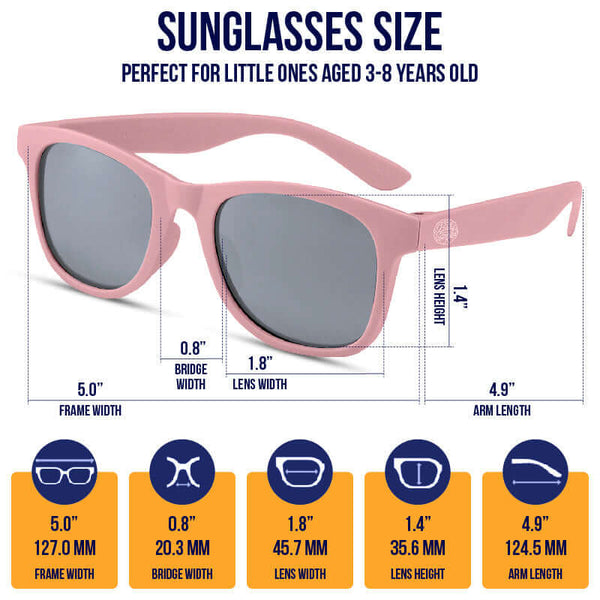 Pink polarized kid's sunglasses with UV400 protection, suitable for ages 3-8, featuring durable and eco-friendly materials.