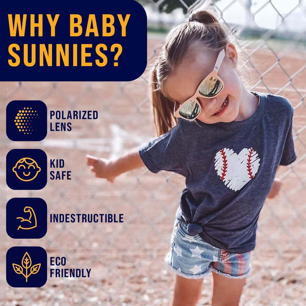 White polarized baby sunglasses for ages 3-8, offering 100% UV protection and eco-friendly materials.