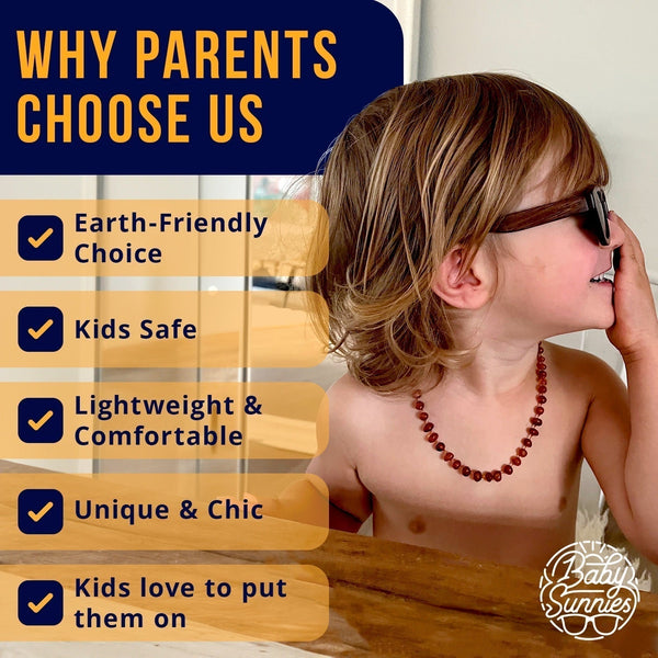 Bamboo polarized kids sunglasses for ages 3-8 with UV protection.